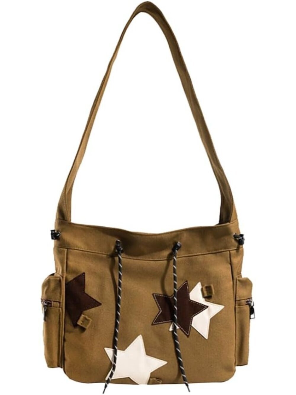 Women's Brown Zipper Kawaii Corduroy Star Aesthetic Crossbody Shoulder Bag